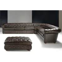 JV Möbel Klassische Ecksofa Chesterfield Garnitur - Dunkelbraun