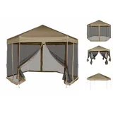 vidaXL Faltpavillon mit Seitenwänden Sechseckig 3,6x3,1m Taupe 220g/m2