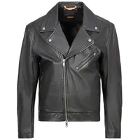 Boss Lederjacke mit Reißverschlusstaschen, schwarz