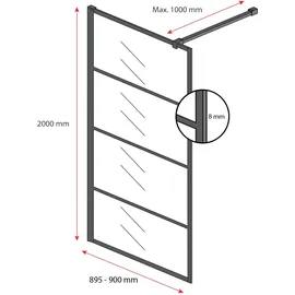 Badplaats Essos Walk-In-Dusche 90 x 200 cm Schwarz