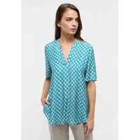 Eterna Loose Fit Bluse Kurzarm Offener Kragen Muster blau
