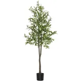 Tectake tectake® Künstlicher Olivenbaum verschiedene Größen, mit viel Volumen, stabiler Kunststoff-Blumentopf