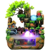 Zimmerbrunnen Wasserfall, Tischbrunnen Indoor, Grüne Pflanze Brunnen Zimmerspringbrunnen mit Beleuchtung, Zimmerbrunnen mit Pflanzen für Platzierung Wohnzimmer Schreibtisch(38 * 30 * 20cm)