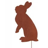 Kapaga - Gartenfigur aus Rost auf Einschlagbeinen - Metall Tierfigur - Edelrost Dekofigur - Tier Figur - Dekoration Gartendeko - Gartendekoration (Hase - Höhe 46 cm)