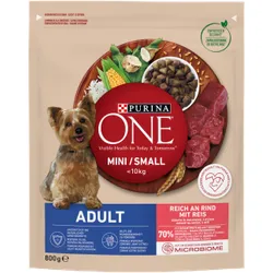 PURINA ONE Mini Adult Rindfleisch, Reis - Hundetrockenfutter - 800g