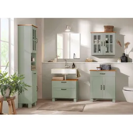 Home Affaire Waschbeckenunterschrank HOME AFFAIRE "Rodby", grün (salbei grün, honig), B:60cm H:55cm T:30cm, Massivholz, Schränke, Waschbeckenunterschrank, FSC-zertifiziertes Massivholz, Griffe Metall, Breite 60cm, Höhe 55cm