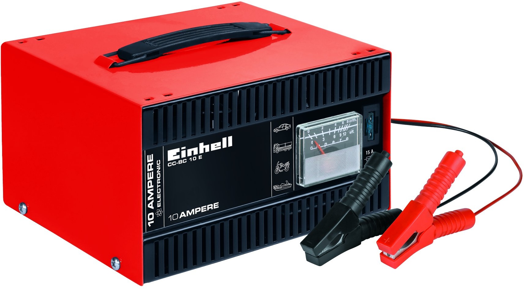 Einhell Batterie-Ladegerät CC-BC 10 E (12 V, f. Batterien von 5-200 Ah, Ladeelektronik, Stahlblechgehäuse, inkl. Ladeleitung m. Polzangen)