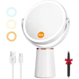Doppelseitiger, Beleuchteter Vergrößerungsspiegel (30x/1x), Wiederaufladbarer Akku (2000 Mah), Freistehend, Mit 3 Lichtfarben, 64 Leds Und 360°-drehung Für Make-up Und Gesichtspflege