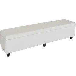 Mendler Bank Sitzbank mit Aufbewahrung Kriens XXL, Leder + Kunstleder, 180x45x45cm ~ weiß