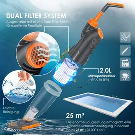 Kesser KESSER® Poolsauger mit Akku elektrisch Pool Bodensauger Handsauger Poolreiniger mit Filter 2-Geschwindigkeits-System Handsauger Reinigungsset kabellos, Inkl. Abdeckung
