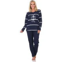 normann Damen Schlafanzug lang in maritimer Optik mit Anker Motiv - auch in Übergrössen, Farbe:Marine, Größe:48-50 - 48-50
