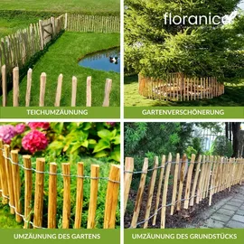 Floranica Staketenzaun aus Haselnuss mit Pfosten 50 cm hoch x lfm Lattenabstand 4-6 Kastanie Gartenzaun Beeteinfassung Steckzaun Rollzaun