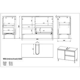 Tchibo - Waschbeckenunterschrank »Salinas« - 80x34x56cm - Holz