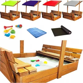 QLS Sandkasten aus Holz mit Sitzbank und Dach Dunkelblau
