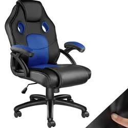tectake® Bürostuhl, ergonomische Form, Kunstlederbezug mit Mesh-Gewebe, stufenlos höhenverstellbar