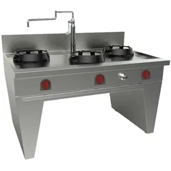 EURAST - Gekühltes wok mit 3 gasbrennern 2 träger, 1 wassersäule - 1500x900x850 mm - 49 Kw - 32159DEM
