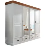 Kleiderschrank Spiegel - Kiefer Massivholz weiß - 255 cm - MATILDA
