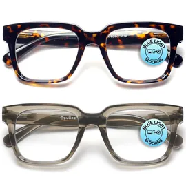 OPULIZE ERA Blaulichtfilterbrille für Damen Herren - Klar Gläser - Entspiegelt & Blendfrei - 2er-Pack - UV400-Schutz - Großer rechteckiger Rahmen - Computerbrillen Anti-Müdigkeit - Braun Grey