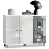 Vladon Sideboard 107 x 81 x 35 cm Weiß matt/Weiß Hochglanz/Grau Hochglanz