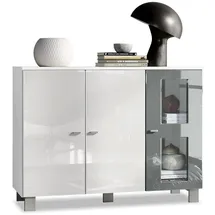 Vladon Sideboard 107 x 81 x 35 cm Weiß matt/Weiß Hochglanz/Grau Hochglanz