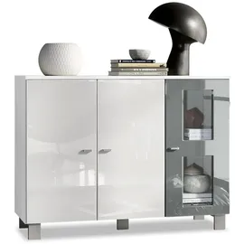 Vladon Sideboard 107 x 81 x 35 cm Weiß matt/Weiß Hochglanz/Grau Hochglanz