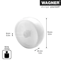 WAGNER Lenkrolle/Bockrolle/Möbelrolle Ersatzrad - Ø 75 mm, weiß, Tragkraft 60 kg - 03667501
