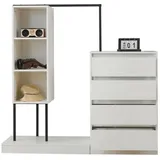 Odikalo Kleiderschrank Kommode Schubladenschrank weißer Kleiderstange 140x40x135cm weiß weiß