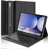WAVATA Tastatur für Samsung Tab S10 Ultra 2024/S9 Ultra/S8 Ultra 14.6", Hülle mit Tastatur für Galaxy Tab S9 Ultra Magnetische Abnehmbar QWERTZ Layout, Schwarz