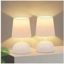 GBLY Nachttischlampe 2er Set Tischlampe mit Kabel - Tischleuchte Weiß Stoff Nachtlampe Modern Schlafzimmer Bettlampe Design Klein Schreibtischlampe für