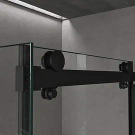 doporro Rav19K Eckdusche mit Schiebetür 100 x 140 cm schwarz Klarglas 8mm