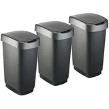 Rotho Twist Set Swingeimer 3tlg. 50 l TWIST, Kunststoff (PP) BPA-frei, schwarz/anthrazit, 3x 50l 40,1 x 60.2 cm)