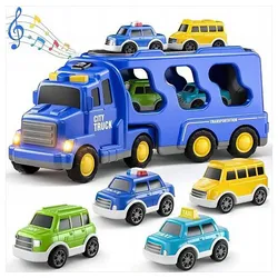 Gontence Spielzeug-Auto Spielzeug Feuerwehrauto, Stadttechnik-Auto, Polizeiauto-Set blau