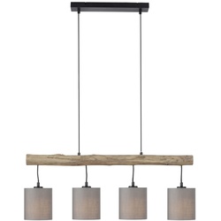 Pendelleuchte Stoffschirm taupe, 4-flammig Fassung 4x E27 Holz