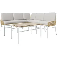 OKWISH Gartenlounge-Set 5-Sitzer Gartenmöbel Polyratta, (3-tlg., 2-Sitzer Sofa + 3-Sitzer Sofa +Tisch), Gartenmöbel Set Landhaus,Balkonset Rope Lounge grau