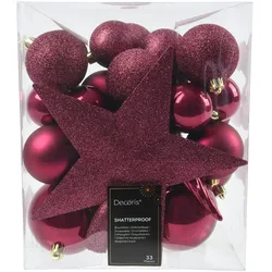 33 Weihnachtskugeln Kunststoff mit Christbaumstern Set bruchsicher Christbaumkugeln Weihnachtsbaumkugeln Christbaumspitze Christbaumschmuck Mix Beere