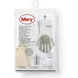 Mery | Reinigungshandschuhe | Silikon | Kratzfest | Schmutzentfernung | Flexibles Material | Hellgrau | 34,5 x 15,5 x 15,5 x 2,6 cm | Einheitsgröße