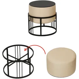 [en.casa] Multifunktionaler stapelbarer Sitzhocker Tas 2er Set rund Beige