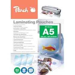 Peach Laminierfolie A5 | 80 mic | 125 St. | glänzend | Premiumqualität für beste Laminierergebnisse | kompatibel mit Geräten aller Markenhersteller | PP580-03P