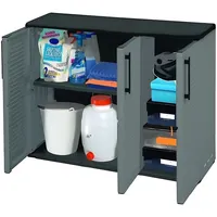 GarPet Gartenschrank 3-türig Kunststoff Schrank Wetterfest Geräteschrank Balkonschrank halbhoch