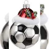 Inges Glas Christbaumschmuck Fußball mit Weihnachtsmütze 9cm - Schwarz