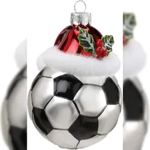 Inges Glas Christbaumschmuck Fußball mit Weihnachtsmütze 9cm - Schwarz