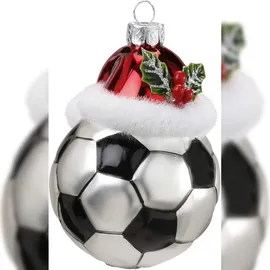 Inges Glas Christbaumschmuck Fußball mit Weihnachtsmütze 9cm - Schwarz