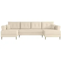 ALTDECOR Ecksofa mit Schlaffunktion und Bettkasten, Polstercouch in U-Form, rückenecht gepolstert, Wohnlandschaft ideal als Gästebett Hermes-U - 300x140x93cm Beige