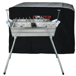 Grillpeter Mangal Ararat Edelstahl 2mm Schaschlikgrill mit 9er Drehspieß Haube Elektromotor