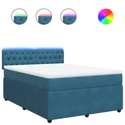 vidaXL Boxspringbett mit Matratze Blau 160x200 cm Samt