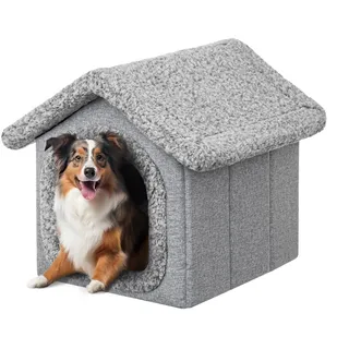 PillowPrim Haustierhütte Hundehaus Höhle Hundehütte Katzenhütte Hundehöhle Katzenhaus Hundekissen Katzenkissen Flauschiges Haus, Grau, 55x60x60 cm