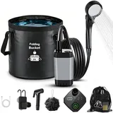 Wolketon Camping Dusche, 6000 Mah Tragbare Campingdusche Mit 20l Falt-eimer Und Duschkopf, Außendusche Für Garten, Camping, Haustier Und Strand