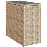 vidaXL Garten-Beistelltisch Glasplatte Beige 58x27,5x55 cm Poly Rattan
