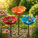 Blumen Gartenstecker VogelträNke, 3/4 Stück Handgefertigter Gartenstecker Aus Metall Als Bienentränke & Vogelbad, Bienentränken Blume für Den Garten (3 Stück-D)