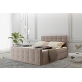 Fun Möbel Boxspringbett Schlafzimmerbett MAURO 200x220cm Stoff Soro Beige inkl.Bettkasten - Beige